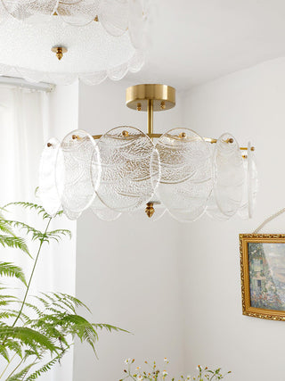Lustra Lampe De Plafond Avec Finition Dorée Et Verre Strié