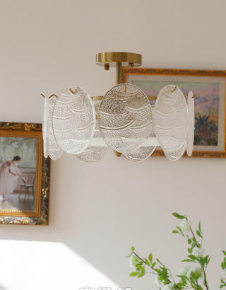 Lustra Lampe De Plafond Avec Finition Dorée Et Verre Strié