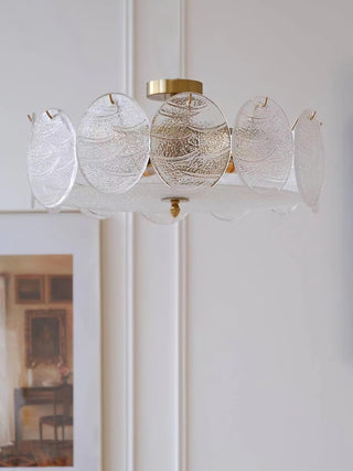 Lustra Lampe De Plafond Avec Finition Dorée Et Verre Strié
