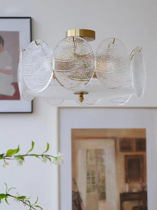 Lustra Lampe De Plafond Avec Finition Dorée Et Verre Strié