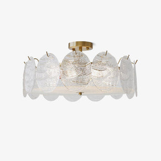 Lustra Lampe De Plafond Avec Finition Dorée Et Verre Strié