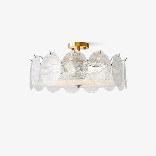 Lustra Lampe De Plafond Avec Finition Dorée Et Verre Strié