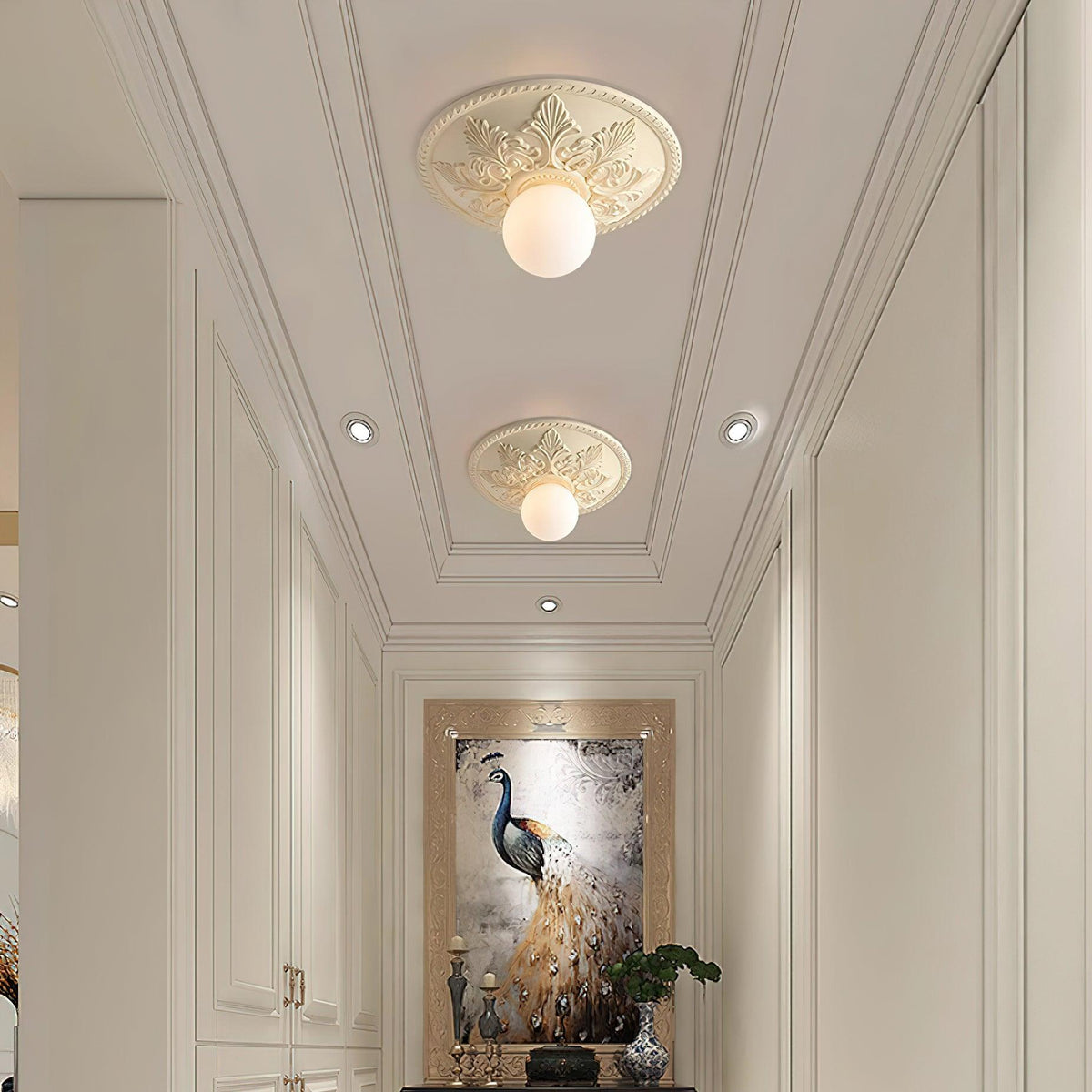 Ceiling Light Resin Canopy Glass Globe Classic Ornate-Neutral Decor