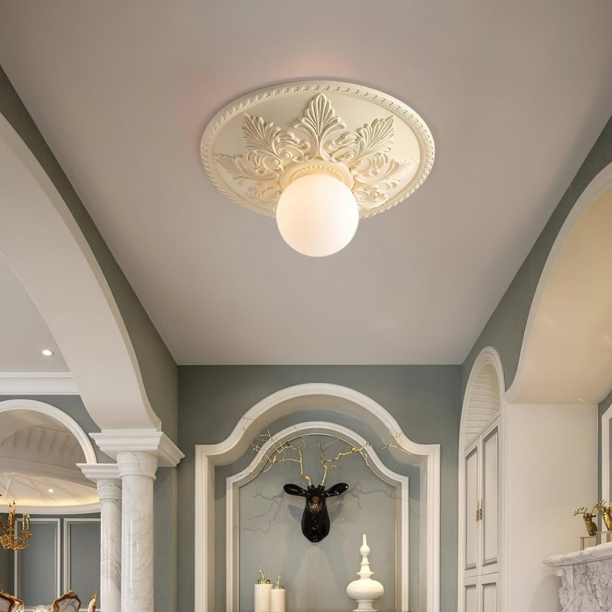 Ceiling Light Resin Canopy Glass Globe Classic Ornate-Neutral Decor