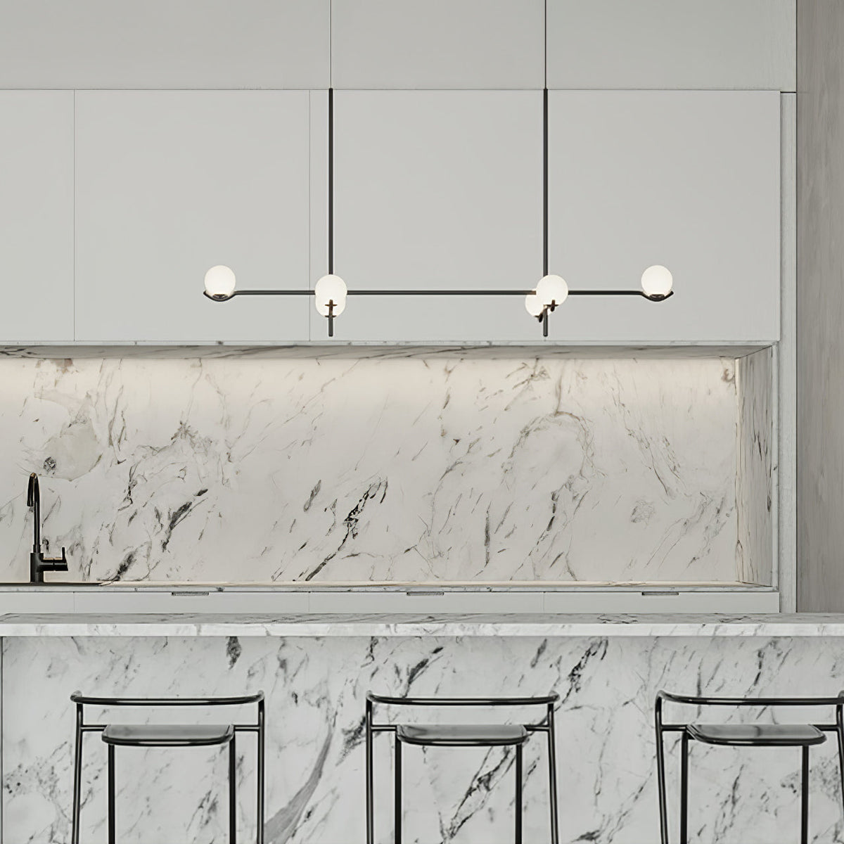 Elvian Chandelier White Globe Brass Minimalist-Neutral Decor