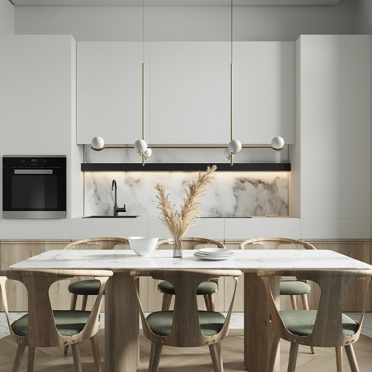 Elvian Chandelier White Globe Brass Minimalist-Neutral Decor