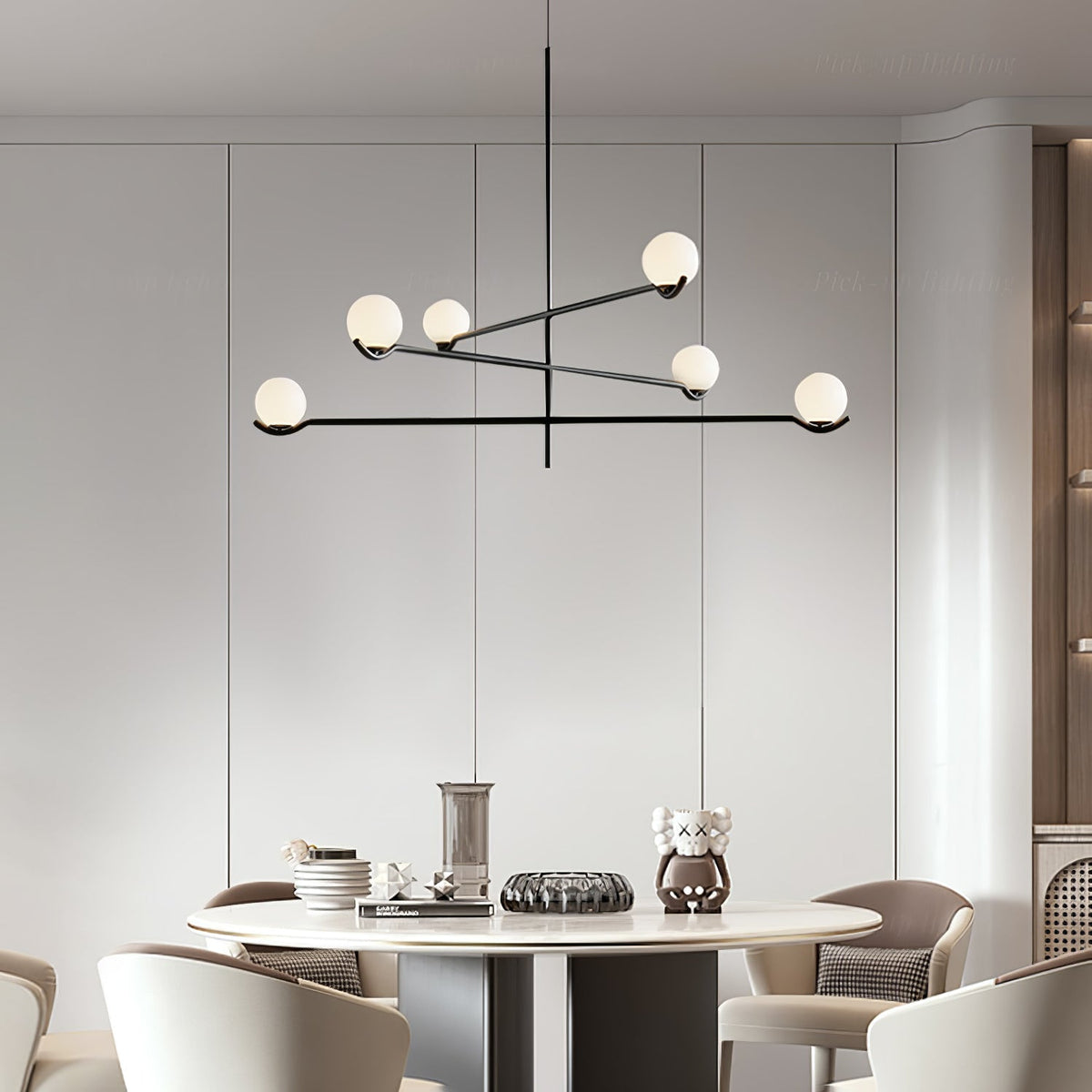 Elvian Chandelier White Globe Brass Minimalist-Neutral Decor