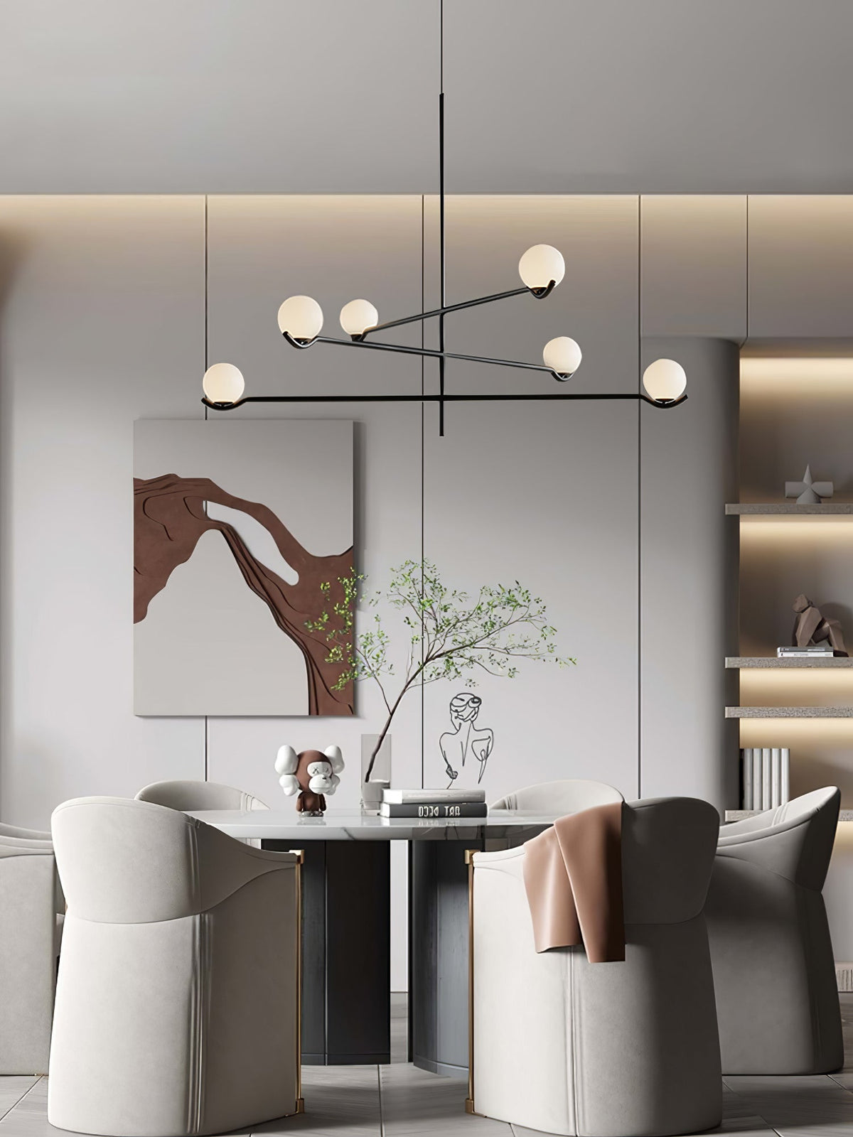 Elvian Chandelier White Globe Brass Minimalist-Neutral Decor