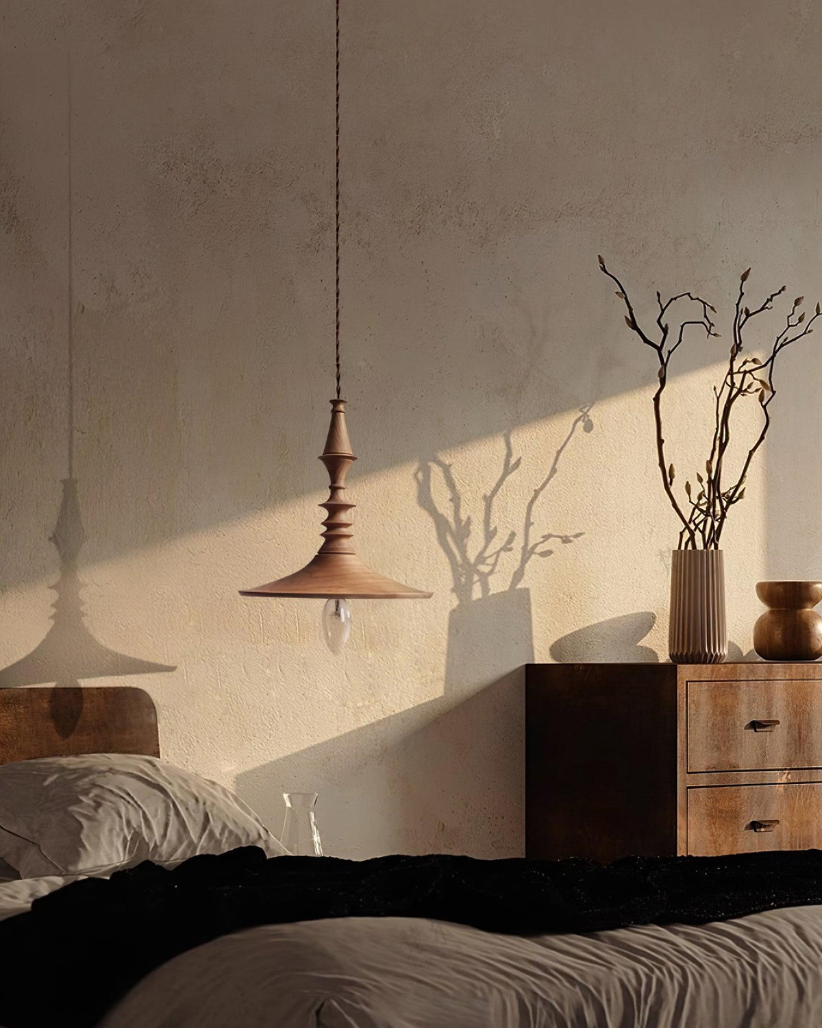 Pendant Lamp Wood Walnut Shade Modern Minimalist Cozy Warm-Neutral Decor
