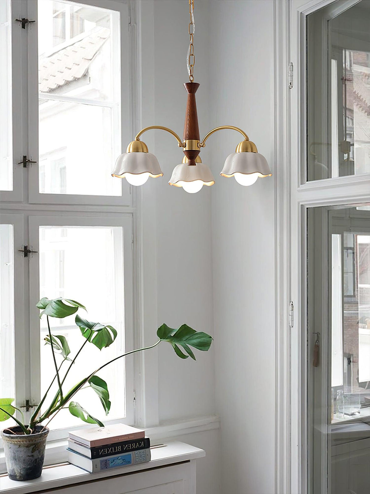 Wilaria Lustre Laiton Bois Opaline Céramique