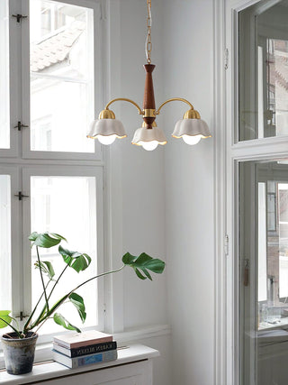 Lustra Lustre Laiton Bois Opaline Céramique
