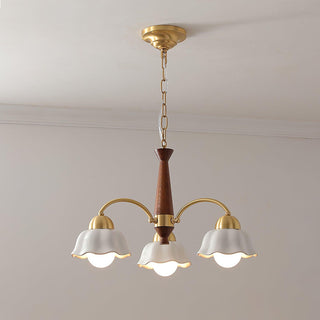 Lustra Lustre Laiton Bois Opaline Céramique