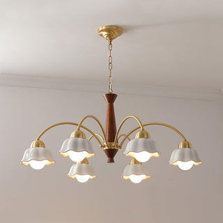 Lustra Lustre Laiton Bois Opaline Céramique