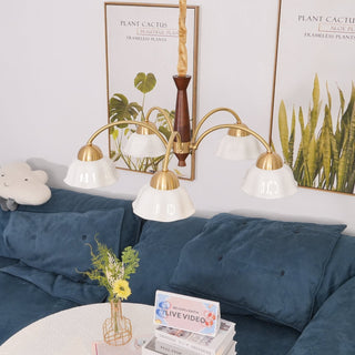 Lustra Lustre Laiton Bois Opaline Céramique