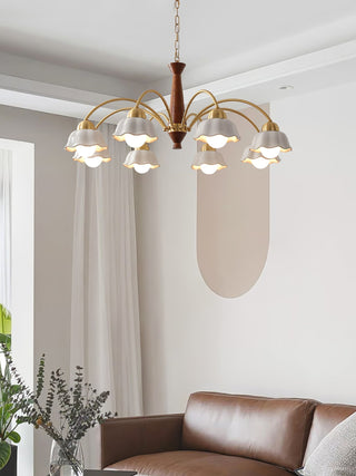 Lustra Lustre Laiton Bois Opaline Céramique