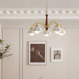 Lustra Lustre Laiton Bois Opaline Céramique
