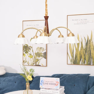 Lustra Lustre Laiton Bois Opaline Céramique