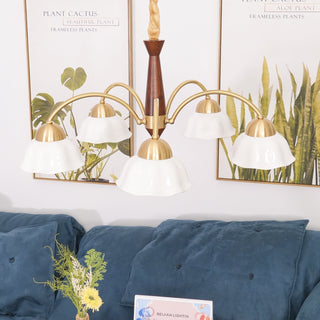 Lustra Lustre Laiton Bois Opaline Céramique