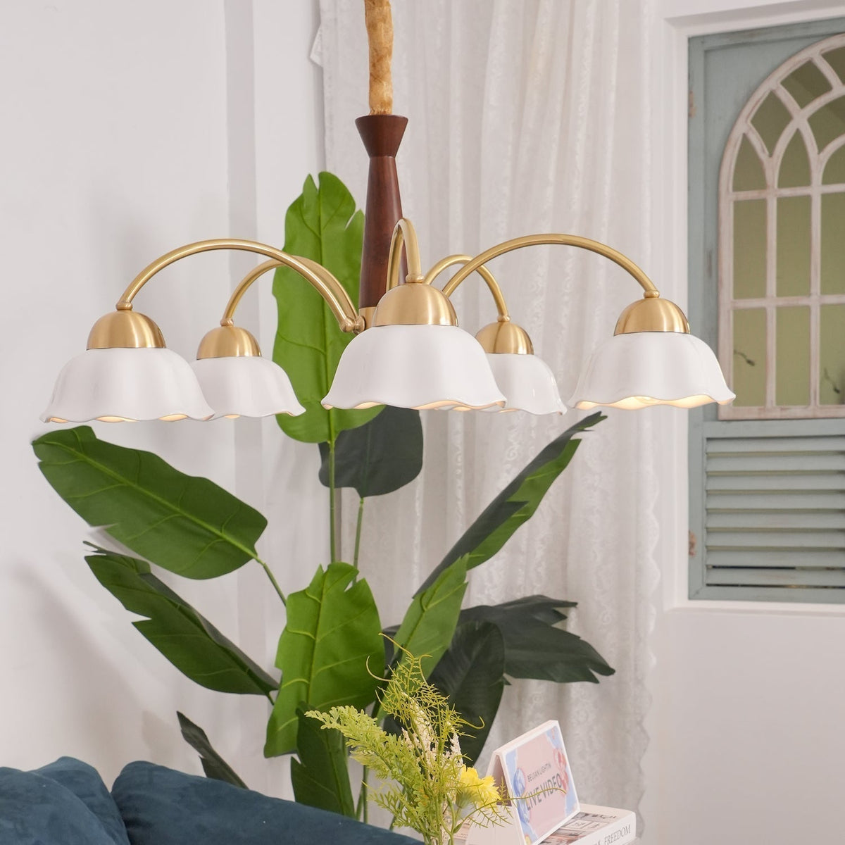 Wilaria Lustre Laiton Bois Opaline Céramique