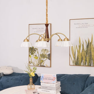 Lustra Lustre Laiton Bois Opaline Céramique