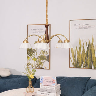 Lustra Lustre Laiton Bois Opaline Céramique