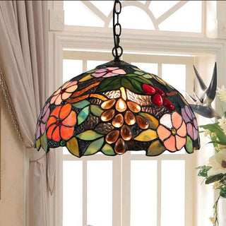 Tiffany Rétro LED Suspension Fleurs Verre Salle À Manger