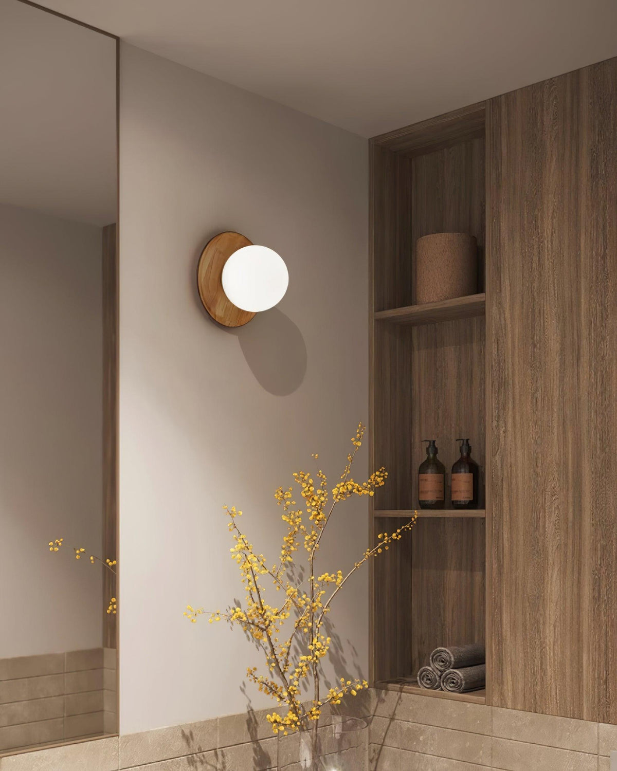Wall Lamp Metal Body with Wood Rim Minimalist Style-Neutral Decor