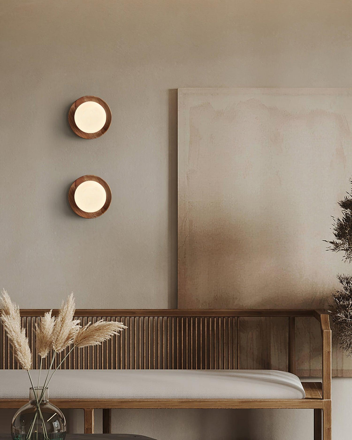 Wall Lamp Metal Body with Wood Rim Minimalist Style-Neutral Decor