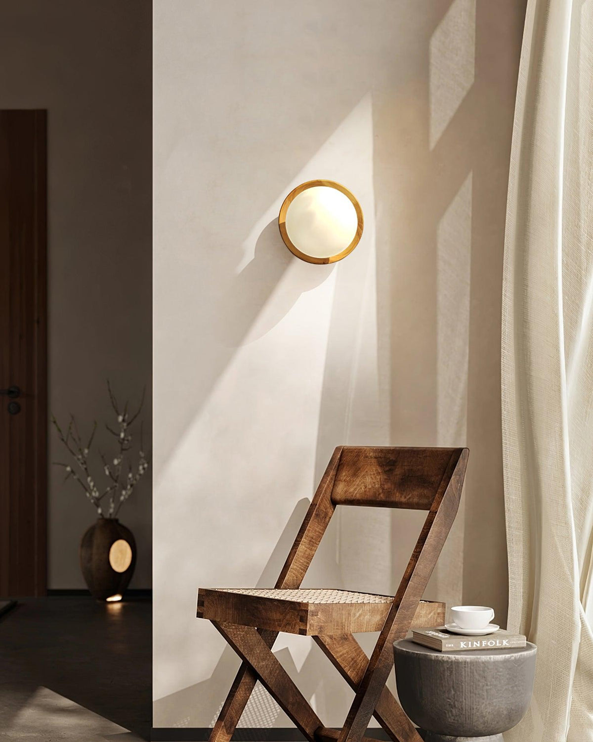 Wall Lamp Metal Body with Wood Rim Minimalist Style-Neutral Decor