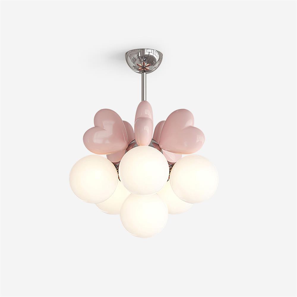 Chandelier Heart Accents Globe Shades Playful Modern Kids Room-Neutral Decor