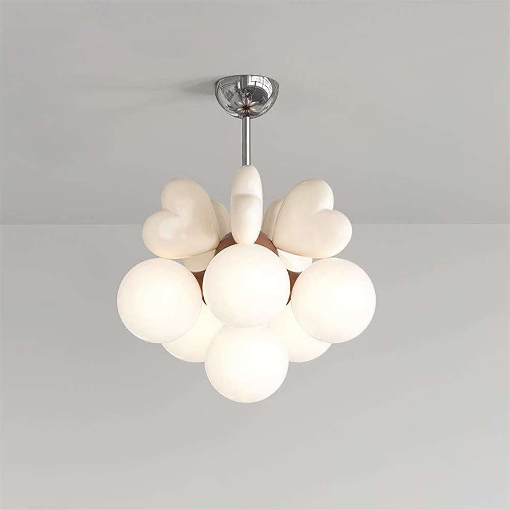Chandelier Heart Accents Globe Shades Playful Modern Kids Room-Neutral Decor