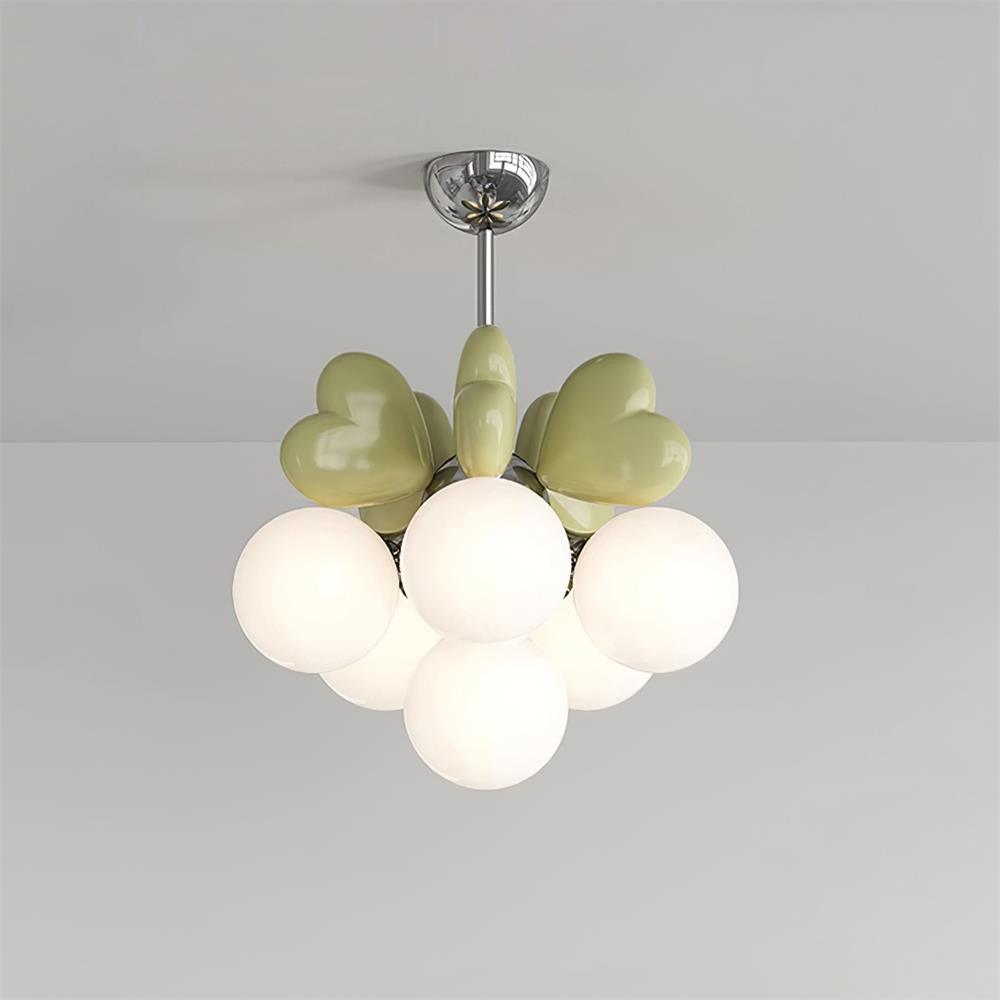 Chandelier Heart Accents Globe Shades Playful Modern Kids Room-Neutral Decor
