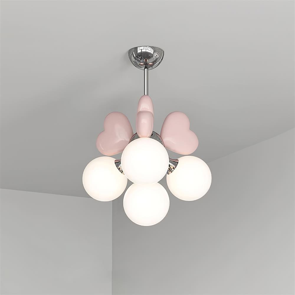 Chandelier Heart Accents Globe Shades Playful Modern Kids Room-Neutral Decor
