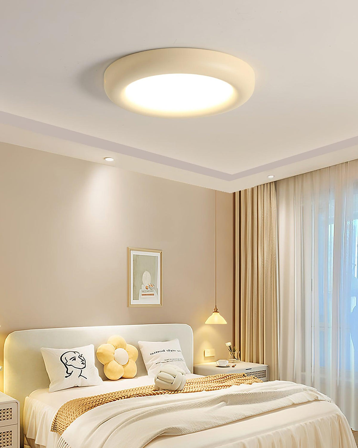 Ceiling Light Beige Flush Mount with Canopy Minimalist-Neutral Decor
