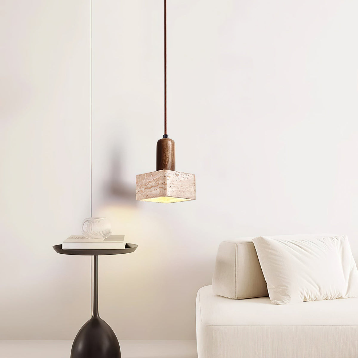 Ritta Square Travertine Pendant Light-Neutral Decor