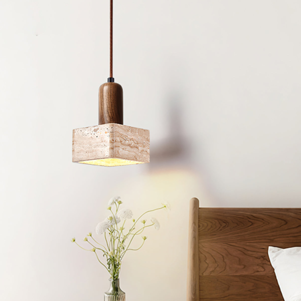 Ritta Square Travertine Pendant Light-Neutral Decor