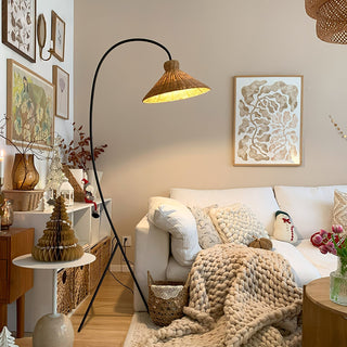 Sombrero Lampadaire en Rotin Arc