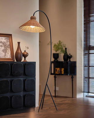 Sombrero Lampadaire en Rotin Arc