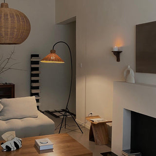 Sombrero Lampadaire en Rotin Arc