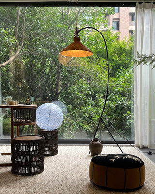 Sombrero Lampadaire en Rotin Arc