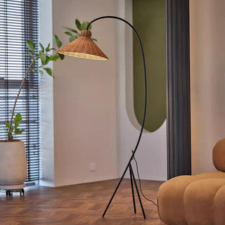 Sombrero Lampadaire en Rotin Arc