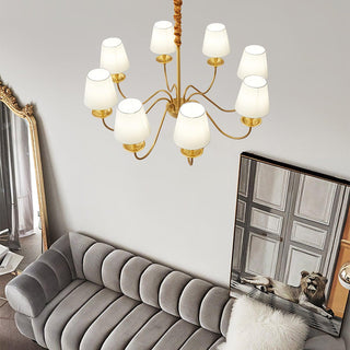 Lustra Lustre Classique à Abat-jour en Tissu et Laiton