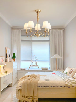 Lustra Lustre Classique à Abat-jour en Tissu et Laiton