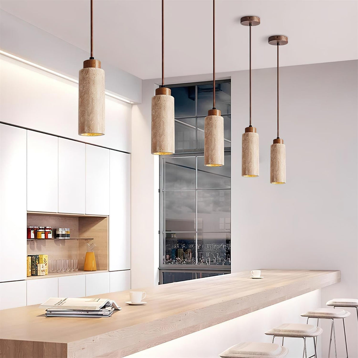Nerova Pendant Light Travertine Wood Minimalist-Neutral Decor