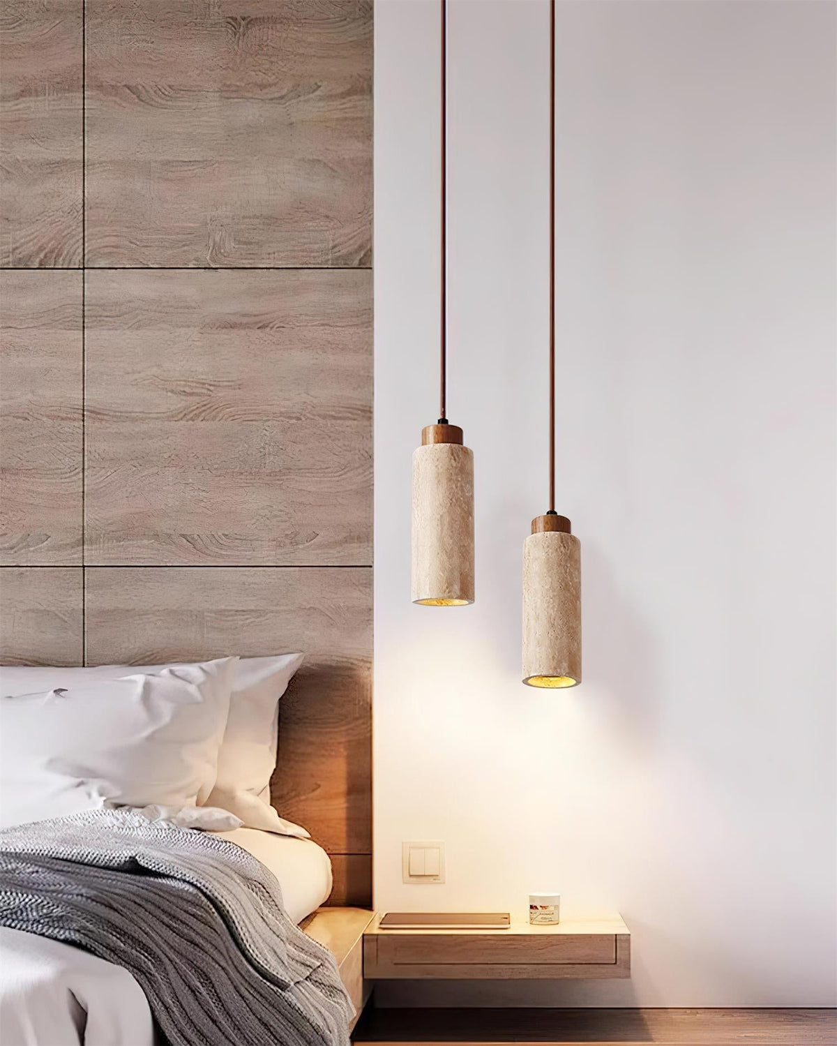 Nerova Pendant Light Travertine Wood Minimalist-Neutral Decor