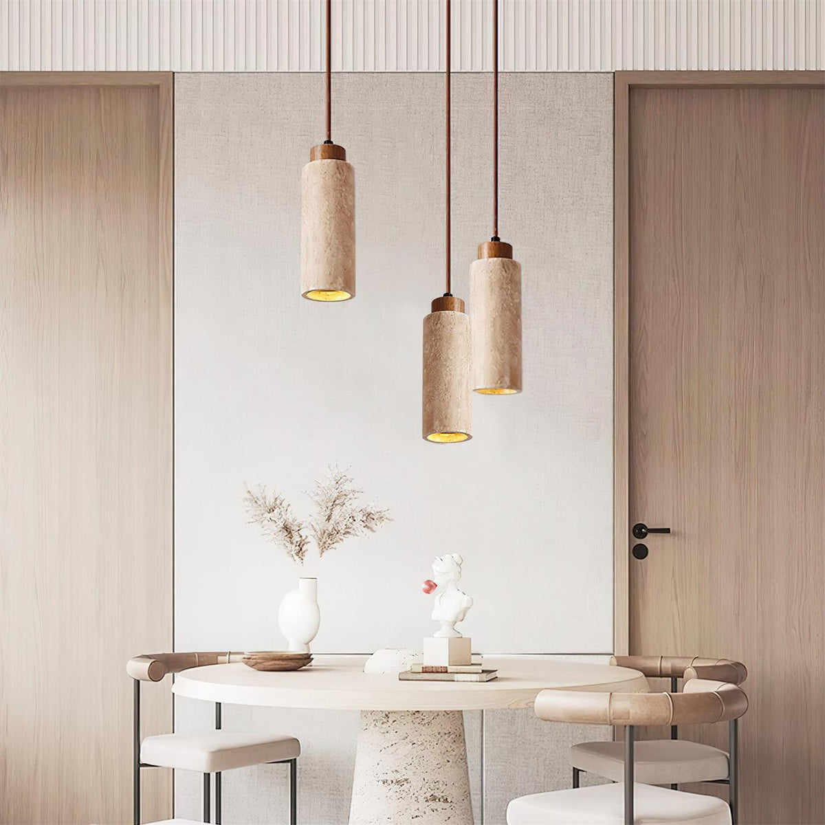 Nerova Pendant Light Travertine Wood Minimalist-Neutral Decor