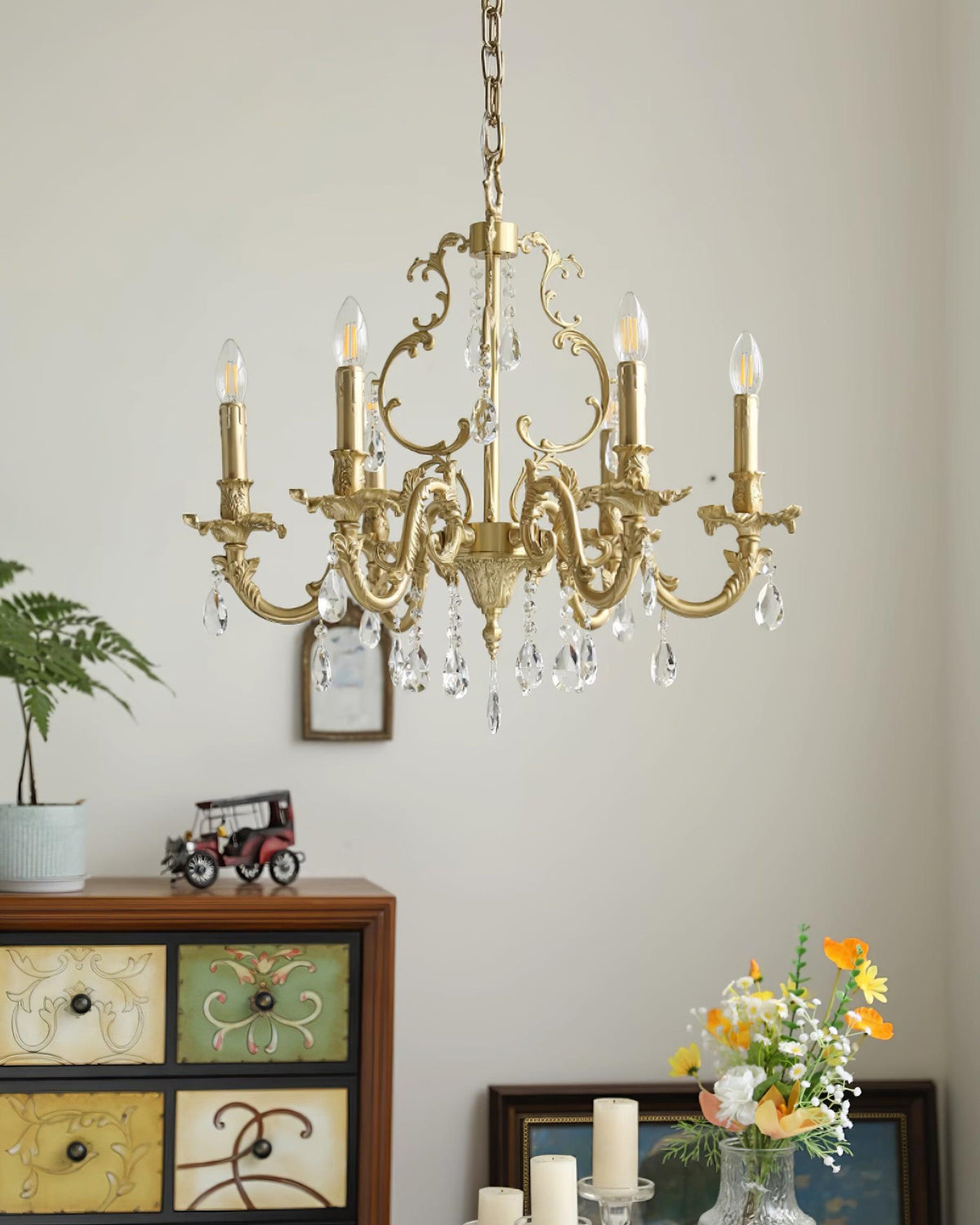Ella Chandelier Classic Brass Crystal-Neutral Decor