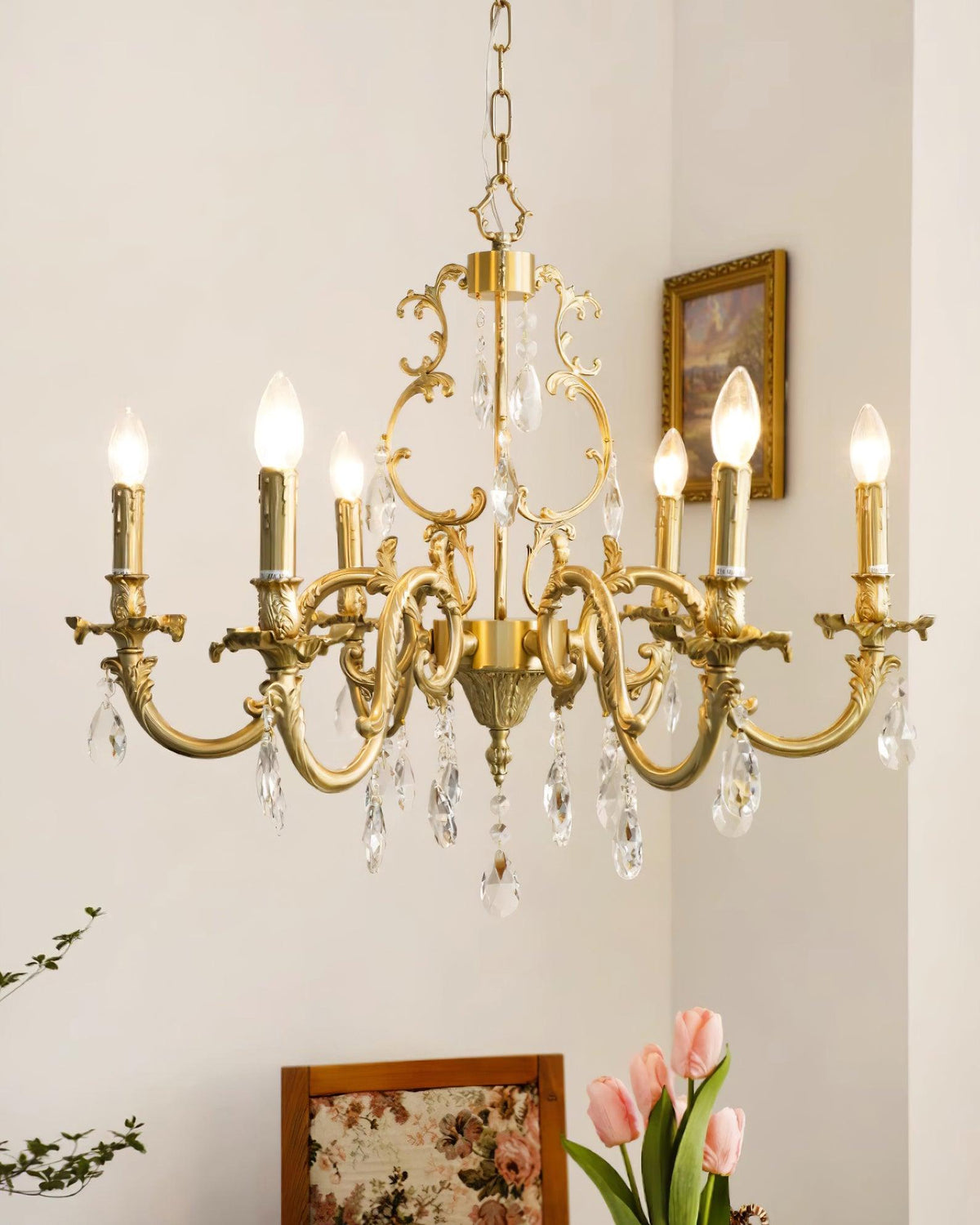 Ella Chandelier Classic Brass Crystal-Neutral Decor