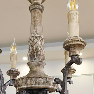 Myphaor Ancien Industriel Sculpté à la Main Bois Lustre