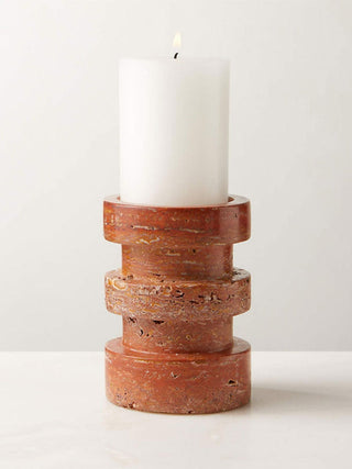 Terrace Stone Candle Holder-Neutral Decor